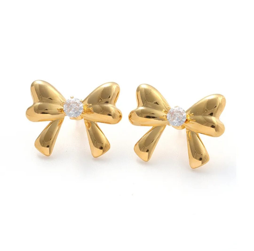 Gold Bow Stud Earrings