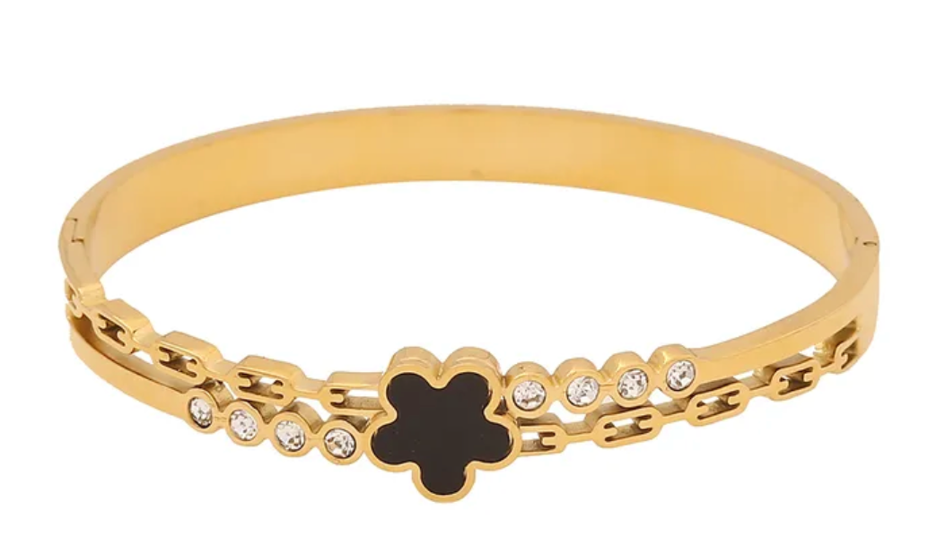 Gold Clover Charm Bangle