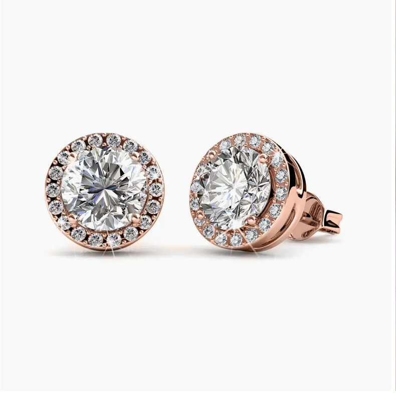 Rose Gold Round Pendant & Sophia Earrings Set – Crystal Elegance
