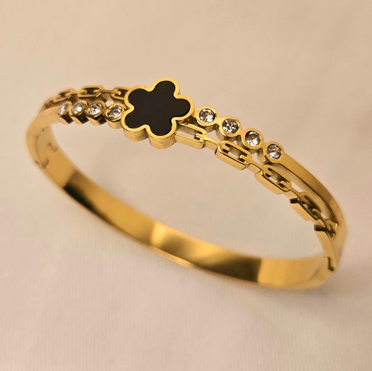 Gold Clover Charm Bangle