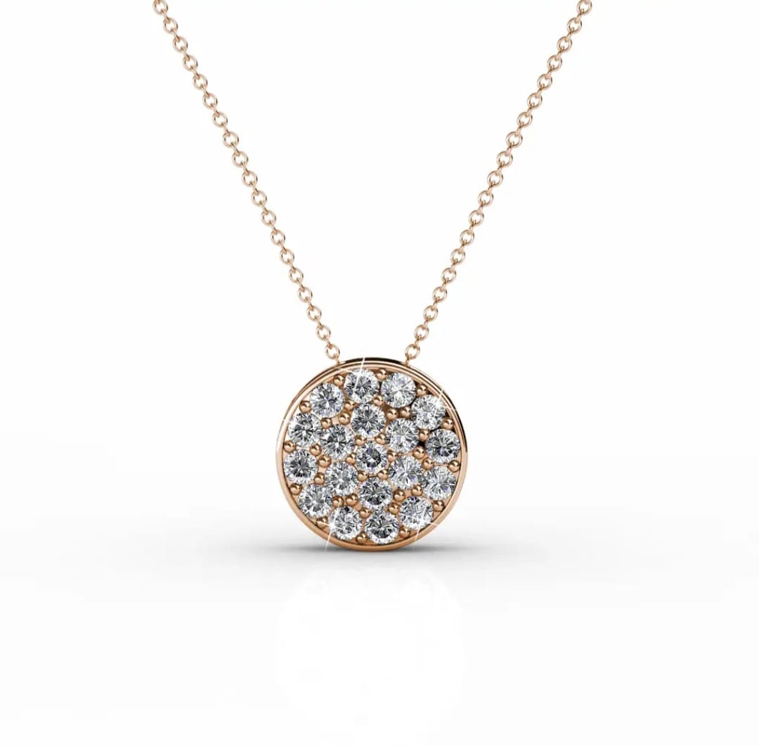 Rose Gold Round Pendant & Sophia Earrings Set – Crystal Elegance