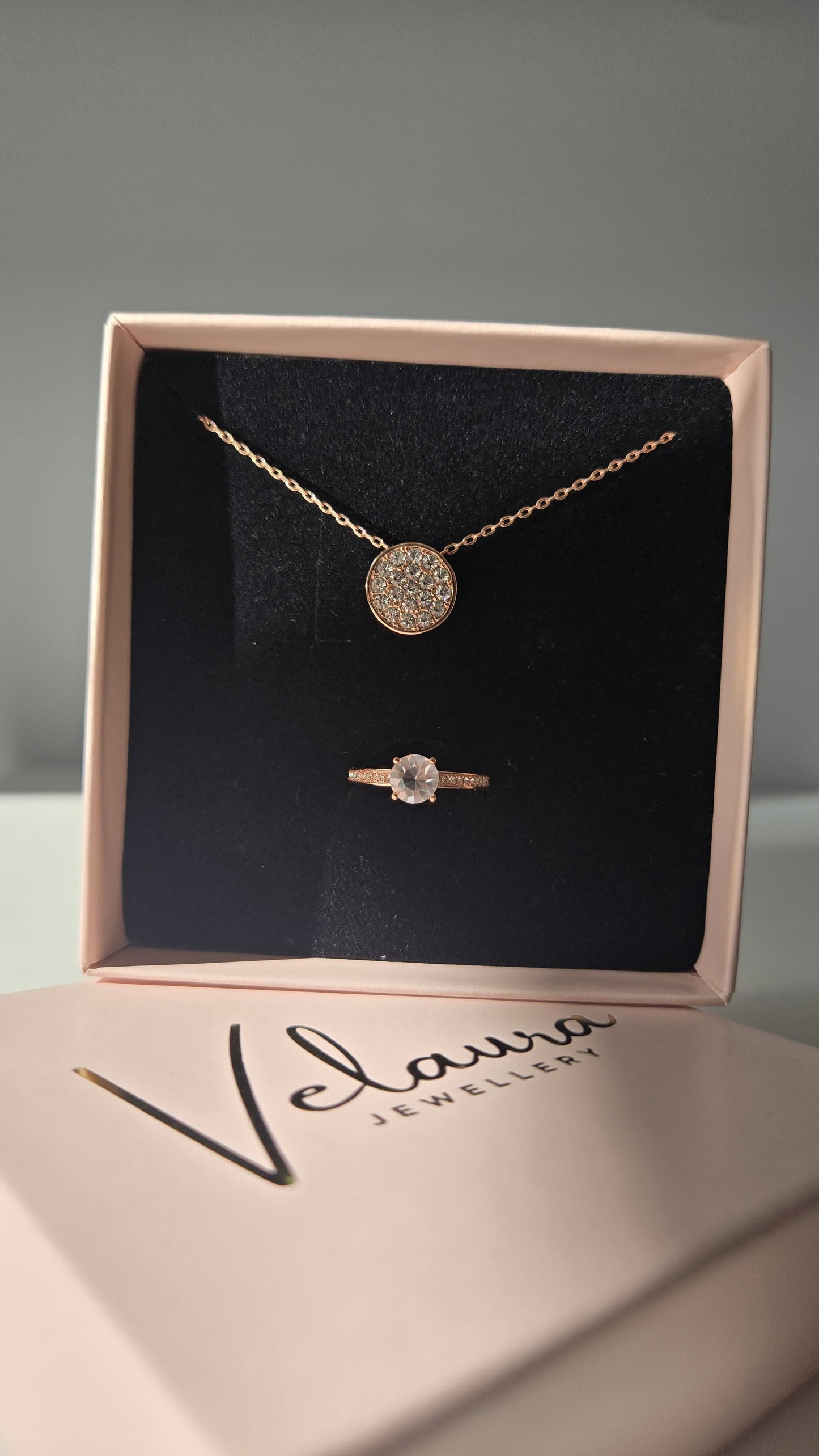 Rose Gold Crystal Pendant & Elise Ring Set
