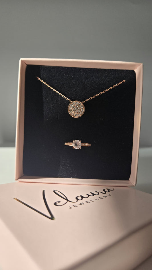 Rose Gold Crystal Pendant & Elise Ring Set