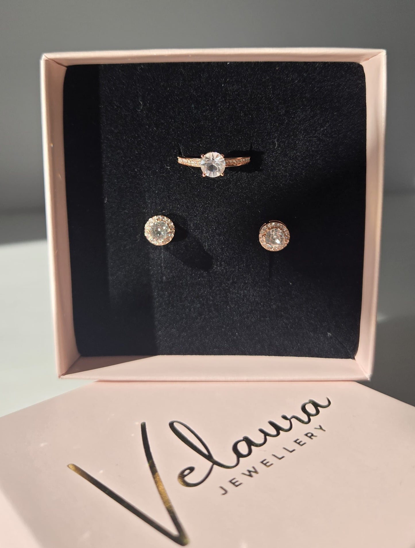 Rose Gold Crystal Elise Ring & Sophia Earrings Set