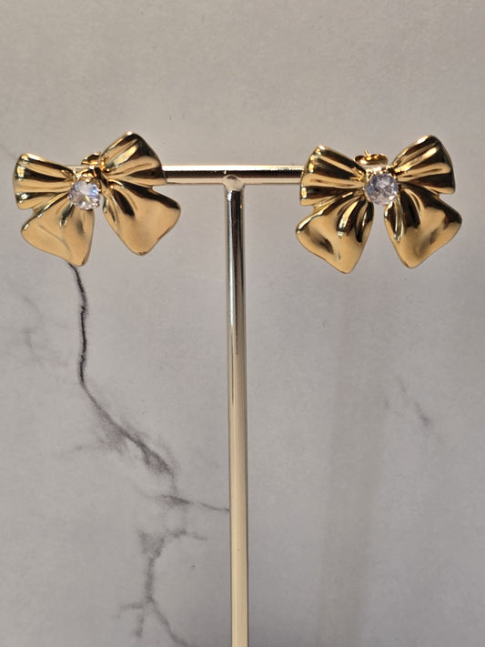 Gold Bow Stud Earrings
