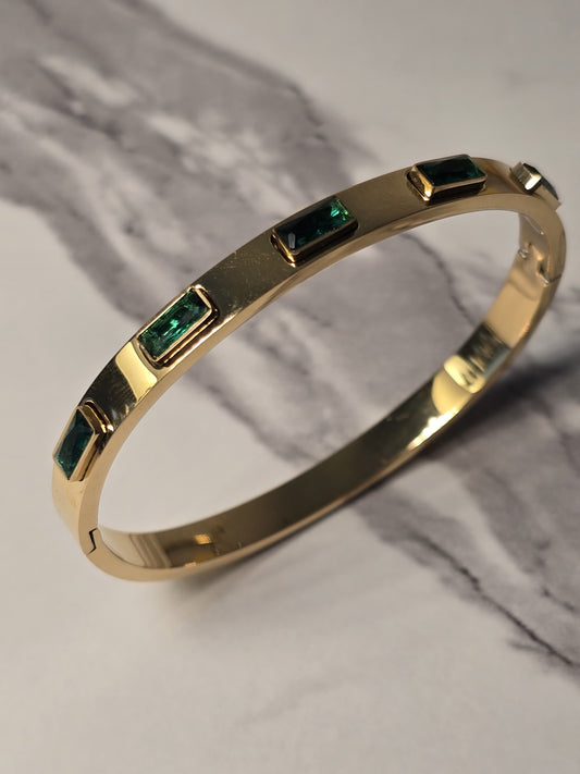 Emerald Elegance Gold Bangle