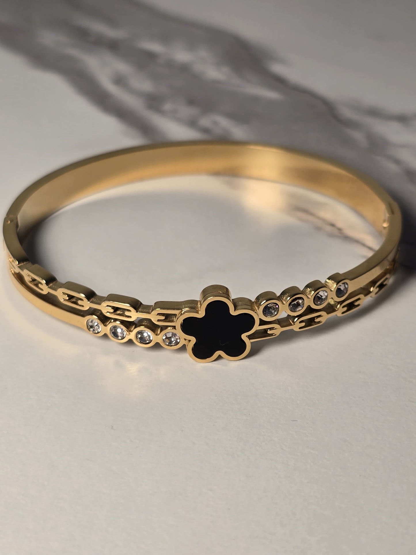 Gold Clover Charm Bangle